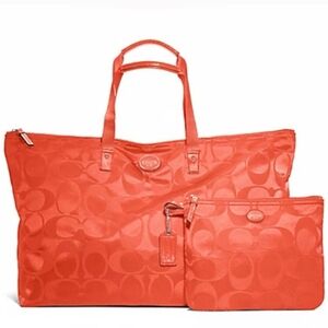 Coach Bold Orange Weekender Nylon Travel Bag Set